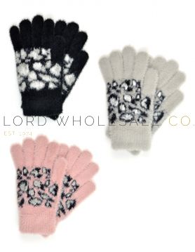 Ladies Leopard Print Fluffy Gloves by Foxbury 12 Pieces
