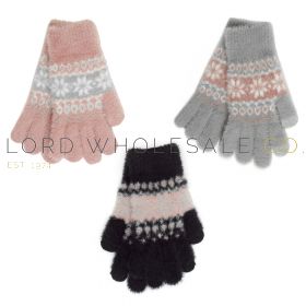 Ladies Assorted Fairisle Design Fluffy Gloves with Touch Screen by Foxbury 12 Pieces