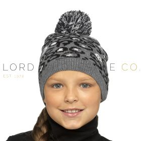Girls Grey Leopard Print Hat with Bobble 12 Pieces
