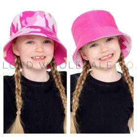 Girls Pink Camo Print Reversible Bucket Hat by Bertie & Bo 6 Pieces