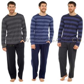 Men's Jersey Striped Long Sleeve Top Pyjama Set by Tom Franks 6 Pieces