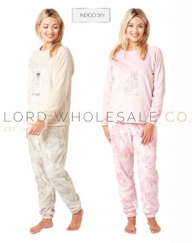 Ladies Cheetah Embroidered Cosy Fleece Pyjama by Indigo Sky