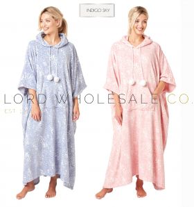 Ladies Hooded Animal Coral Fleece Supersoft Longline Poncho by Indigo Sky