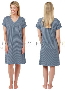 CLEARANCE Ladies Short Sleeve Cotton Striped Nightshirts by Indigo Sky 11 Pieces