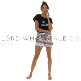 Ladies Jersey Wild Heart Cropped Top & Printed Short PJ Set by Foxbury 6 Pieces
