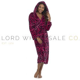 Ladies Pink Flannel Panther Print Hooded Robe by Wolf & Harte 6 Pieces
