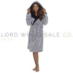 Ladies Grey Zebra Print Knee Length Hooded Robe by Wolf & Harte 6 Pieces
