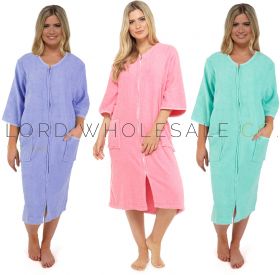 Ladies Pure Cotton Zip Through Terry Towelling Robe by Tom Franks 6 Pieces