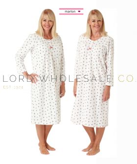 CLEARANCE Ladies Floral Micro Fleece Long Sleeve Nightdress by Marlon