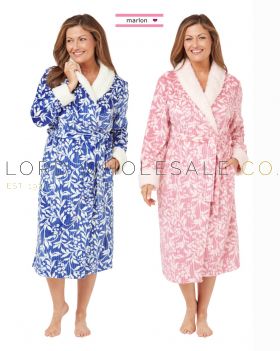 Ladies Floral Fleece Robe with Pockets by Marlon