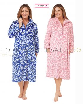 Ladies Floral Fleece Zipper Robe with Pockets by Marlon