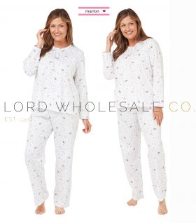Ladies 100% Cotton Jersey Spot Leaf Long Sleeve Pyjamas by Marlon