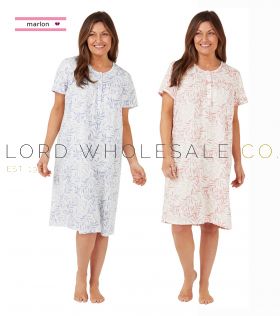Ladies Easy Care Polycotton Palm Print 40" S/Sleeve Nightdress by Marlon