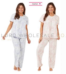 07-MA40936-Ladies Polycotton Palm Print S/Sleeve Pyjamas by Marlon