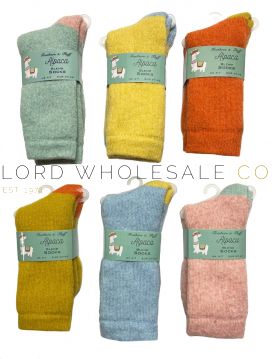 Ladies Assorted Cushion Sole Alpaca Wool Blend Socks by Feathers & Fluff 6 Pairs