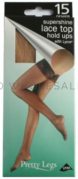 Pretty Legs Super Shine Lace Top Hold Ups with Lycra MEDIUM