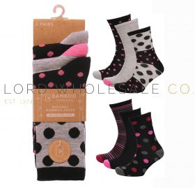 Ladies Spotty Assorted Bamboo Socks by Bamboo Threads 4 x 3 Pair Packs