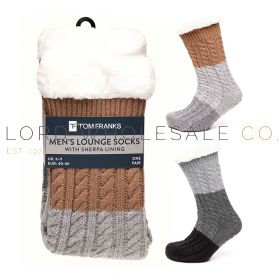 Men's Chunky Cable Knit Slipper Socks With Sherpa Lining by Tom Franks 6 Pieces