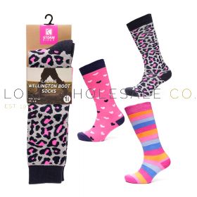 Ladies Assorted Designs Wellington Boot Socks 12 Pairs by Stormridge