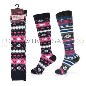 Ladies Cotton Rich Fairisle Knee High Socks 12 Pairs by Foxbury