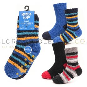 Boys 2 Pack Stripe Cosy Socks With Grippers by Bertie & Bo