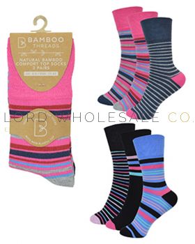 Ladies Bamboo Non Elastic Stripe Design Socks by Bamboo Threads