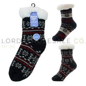 Boys Reindeer Slogan Lounge Socks With Sherpa Lining by Bertie & Bo 12 Pieces