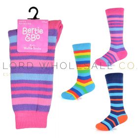 Kids Bright Stripe Wellington Socks by Bertie & Bo 12 Pieces
