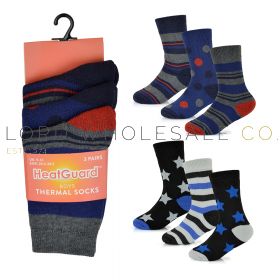 Boys Star Spot Stripe Design Thermal Socks by Heatguard 12 x 3 Pair Packs