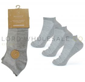 Mens Grey Bamboo Trainer Socks with Arch Support and Ventilated Top 4 x 3 Pair Packs