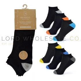 Mens 3 Pack Coloured Heel & Toe Bamboo Trainer Socks With Arch Support & Ventilated Top By Bamboo Threads