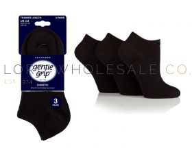 06-SOLPT01G3-Ladies Diabetic Black Gentle Grip Trainer Socks by Sock Shop 3 Pair Pack
