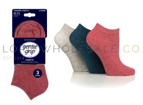 06-SOLPT07G3-Ladies Diabetic Coral/Grey/Teal Gentle Grip Trainer Socks by Sock Shop 3 Pair Pack