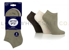 06-SOLPT08G3-Ladies Diabetic Khaki/Forrest Green/Cream Gentle Grip Trainer Socks by Sock Shop 3 Pair Pack