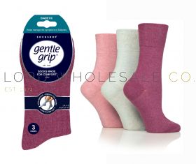 12-SOLRD40G3-DIABETIC Ladies Pink/Mint/Raspberry Gentle Grip Socks by Sock Shop