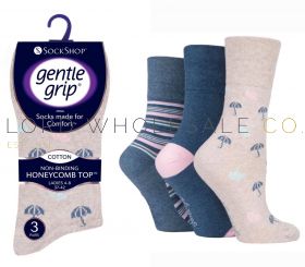 Ladies Fun Feet Rainy Days Gentle Grip Socks by Sock Shop 3 Pair Pack