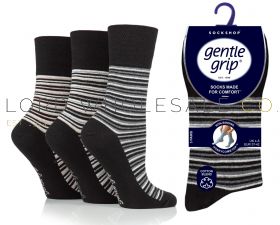 Ladies City Stripe Black Gentle Grip Socks by Sock Shop 3 Pair Pack