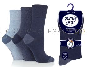 Ladies Seclude Navy/Denim Coloured Heel & Toe Gentle Grip Socks by Sock Shop 3 Pair Pack