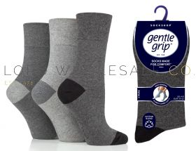 Ladies Seclude Charcoal/Grey Coloured Heel & Toe Gentle Grip Socks by Sock Shop 3 Pair Pack