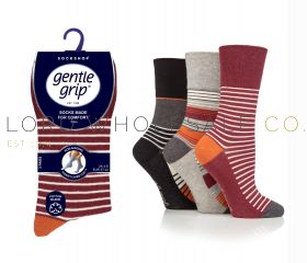 Ladies Sedimentary Stripe Gentle Grip Socks by Sock Shop 3 Pair Pack