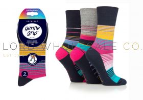 Ladies Colour Burst Stripey Vibes Gentle Grip Socks by Sock Shop 3 Pair Pack