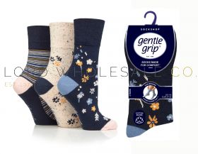 Ladies Summer Ditsy Floral Gentle Grip Socks by Sock Shop 3 Pair Pack