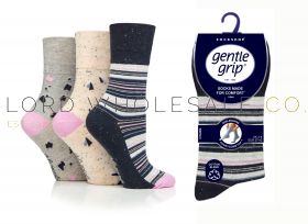 Ladies Summer Terazzo Gentle Grip Socks by Sock Shop 3 Pair Pack