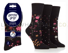Ladies Floral Night Gentle Grip Socks by Sock Shop 3 Pair Pack