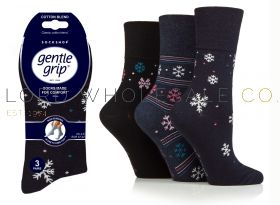 Ladies Snowflakes Gentle Grip Socks by Sock Shop 3 Pair Pack