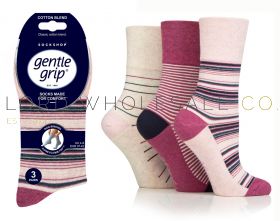 12-SOLRH266G3-Ladies Embrace Mixed Stripe Gentle Grip Socks by Sock Shop 3 Pair Pack