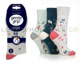Ladies Animal Lover Gentle Grip Socks by Sock Shop 3 Pair Pack
