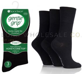 Ladies Clearance Plain Black Bamboo Gentle Grip Socks by Sock Shop
