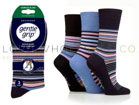BAMBOO Ladies Stripey Array Gentle Grip Socks by Sock Shop