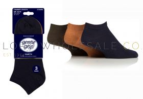 06-SOMPT44J3-BIG FOOT Men's Diabetic Ochre/Navy/Khaki Gentle Grip Trainer Socks by Sock Shop 3 Pair Pack